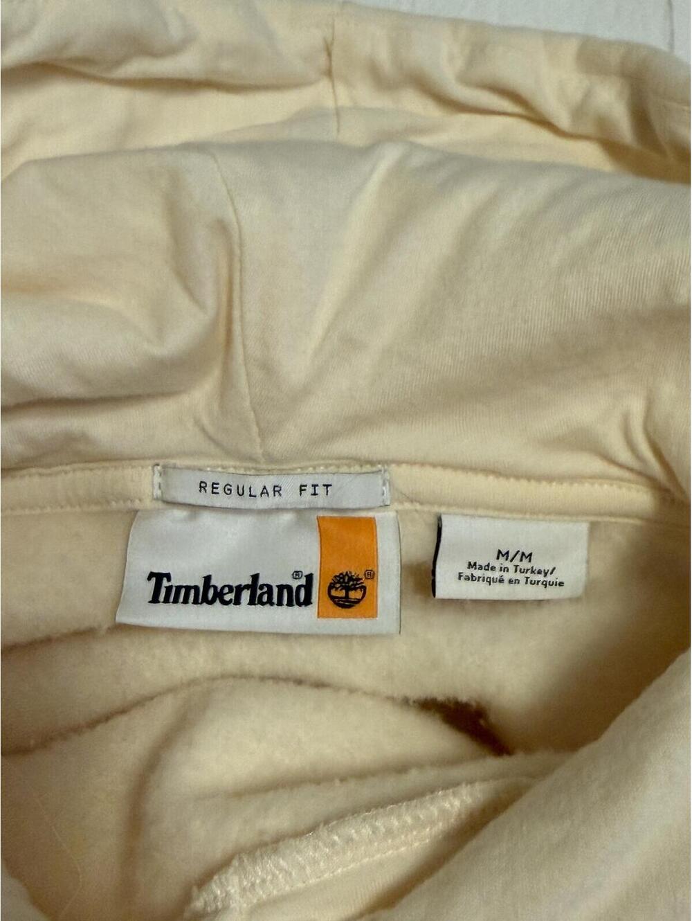 Timberland Cream Tonal Embossed Logo Pullover Hoodie Men's Medium Regular Fit - Picture 3 of 5